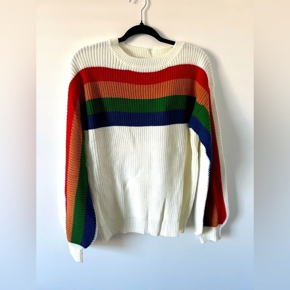 Boutique multicolor striped crew neck knit long sleeve sweater NWT - Picture 3 of 8